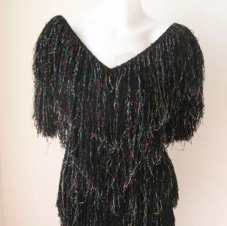 Vintage Cache Disco Fringe Dress Brenda French Gown  