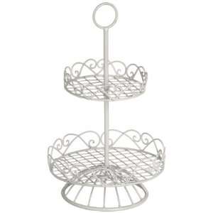  TWO TIER CREAM WIRE CAKE STAND