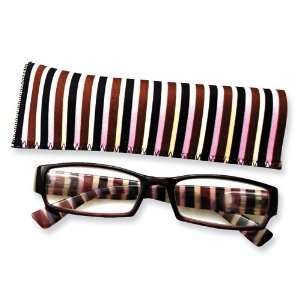  Pink & Brown Stripes 2.25 Magnification Reading Glasses Jewelry