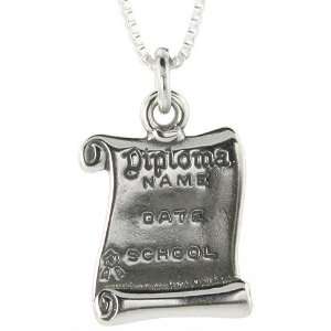  Sterling Silver Oxidized Diploma (Engravable) Pendant (w/ 18 Silver 