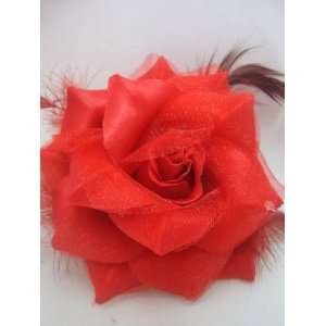  Red Rose with Feather Flower Hair Clip Pin and Band 