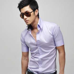 Mens Korean Fashion Hot Casual Short Sleeve Dress Shirt Black/White 