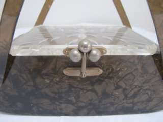 VINTAGE 1950s FLORIDA HANDBAGS MARBLED & CLEAR LUCITE BOX PURSE BAG 