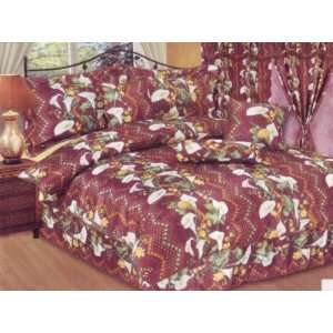 King Size Jacquard Burgundy Flower Bed in a Bag Comforter Bedding Set 