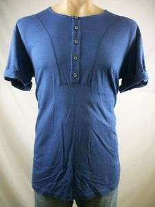 New Mens RICHARD CHAI Dark Blue Cuffed Henley Shirt Sm  