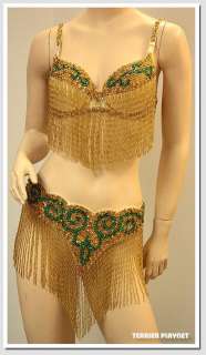 Gold Green Belly Dance Professional Costume Set #168E  