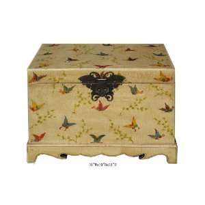  Rainbow Butterfly Painting Leather Chest Trunk Coffee 