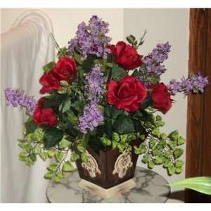   Floral Decor,Red Roses and Lilac Floral Design