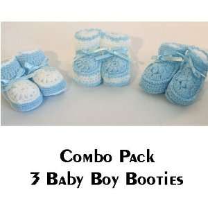  Baby Booties Crocheted 3 Pair Combo Pack BOY Everything 