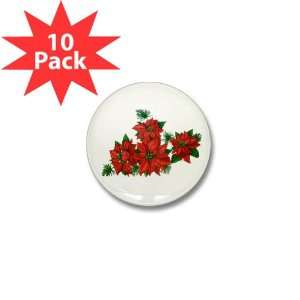  Mini Button (10 Pack) Christmas Holiday Poinsettias 