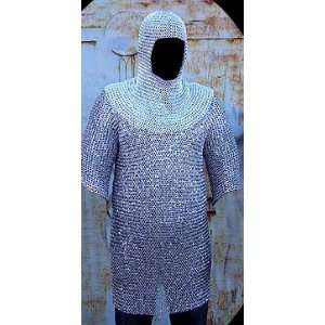 Chain Mail Hauberk Shirt with Head Coif Knight Armor SCA  