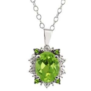   Genuine Oval Green Peridot Gemstone Sterling Silver Pendant Jewelry