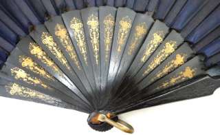 1800s antique VICTORIAN HAND FAN folding HAND PAINTED  