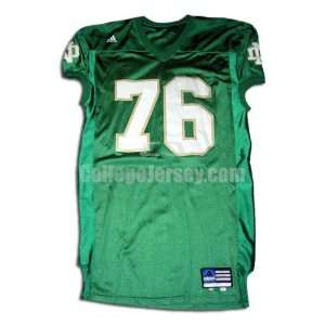  Green No. 76 Game Used Notre Dame Adidas Football Jersey 