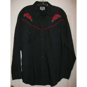 Vintage Black Western Shirt Embroidered With Red Roses by Ely Diamond 