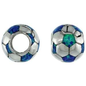 Sterling Silver, Blue Lab Opal Inlay Pandora Type Bead Soccer Ball 