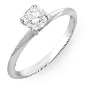  14K White Gold Round White Diamond Solitaire Promise Ring 