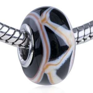 Murano Glass Bead White And Orange Triangular Tracery Fit Pandora Bead 