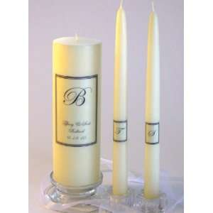  Bride & Groom Monogrammed Unity Candle Set   Black & Ivory 