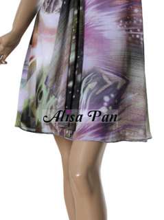Flower Floral Print Chiffon Padded Purples Short Clubwear Dress 03316 