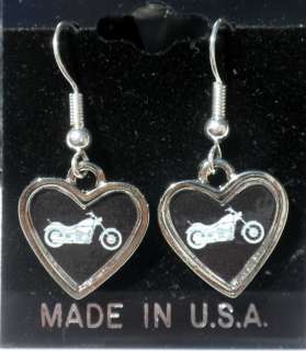 HogWild4u Black Heart Motorcycle CZ drop earrings  