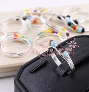 100pcs Silver Plated Colorful Glass Beads Girl Rings 1  