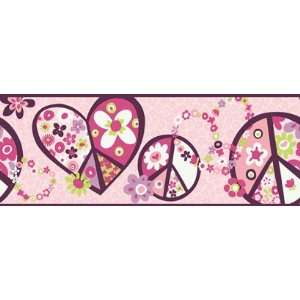 Peace Sign Pink Wallpaper Border in Girl Power II