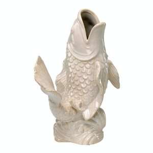  Design 02331 Gloss White Glaze 16 White Koi Fish Vase
