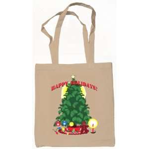   Greetings Christmas Tree Canvas Tote Bag Natural 