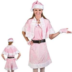 Pink Santa Helper Holiday Christmas Outfit Dress Cape Hat Costume Elf 
