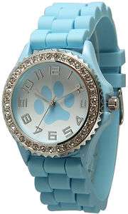 NEW Geneva Paw Light Blue SILICONE RUBBER JELLY WATCH With CRYSTALS 