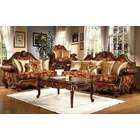   Sofa and Love Seat Set with Carved Wood Frames and Decorative Pillows