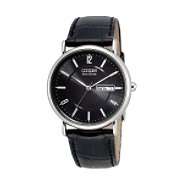   Mens Eco Drive Watch with Round Black Dial and Black Band 