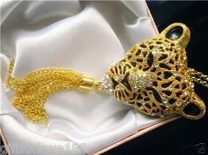 H4379 Women Gold Leopard Long Sweater Necklace Pendant  