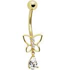 Body Candy Solid 14K Yellow Gold Butterfly Teardrop Belly Ring