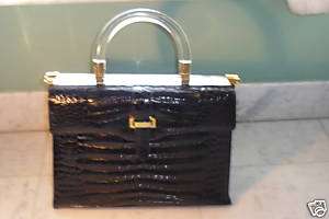 GUCCI Vintage Genuine Alligator Bag Purse Black 1982 82  