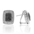 1cttw Black and White Diamond Cushion Earrings in Sterling Silver