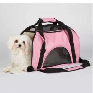   Light Pink And Black Dog Cat Pet Carrier Small 16 1/2L x 8W x 10 1/2H