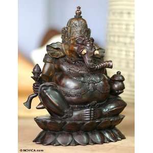  Wood sculpture, Ganesha on a Lotus