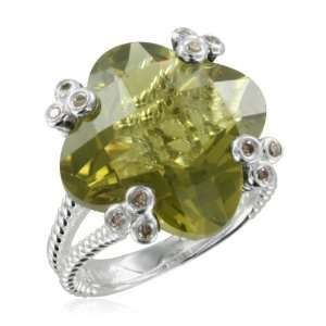   Green Amethyst and Brown Diamond Ring in Sterling Silver, 13.41 cttw