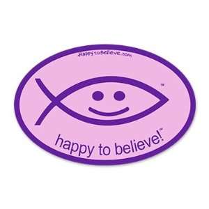  Happy to Believe Christian Fish Euro Sticker (Liliac 