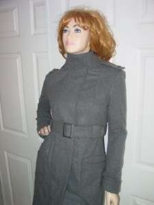 BB Dakota Grey gray Wool blend Trench Coat zipup high collar millitary 