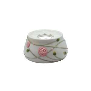  5.25 inch Glazed White Rose Tea Pot Warmer with Leaves and 