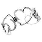   Sterling Silver Colorless Cubic Zirconia Heart Link Cuff Bracelet