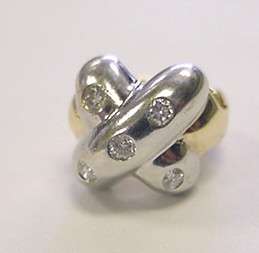 14K TWO TONE Gold X Design DIAMOND HUGGIE Earrings  