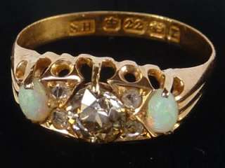   GOLD BRITISH VICTORIAN 1848 OPAL+.62 CT OLD MINE DIAMOND RING  