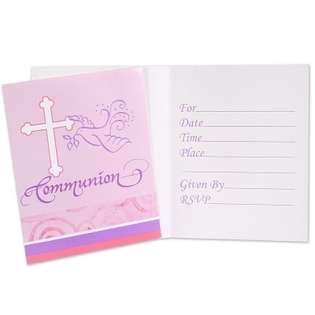 Creative Converting 190659 Faithful Dove Pink Communion Invitations at 