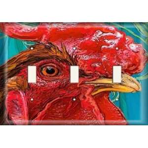  Three Switch Plate   Red Red Rooster