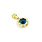 VistaBella 14k Yellow Gold Blue Glass Bead Evil Eye Charm Pendant