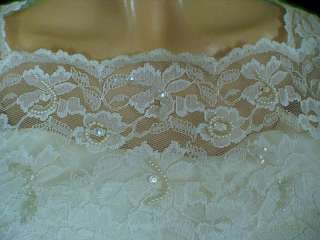 Vtg 50s Ivory Sequin Lace Five Tiered Wedding Dress M  